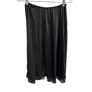 Vintage Blush Black Half Slip Elastic Waist Lace Hem SZ Small